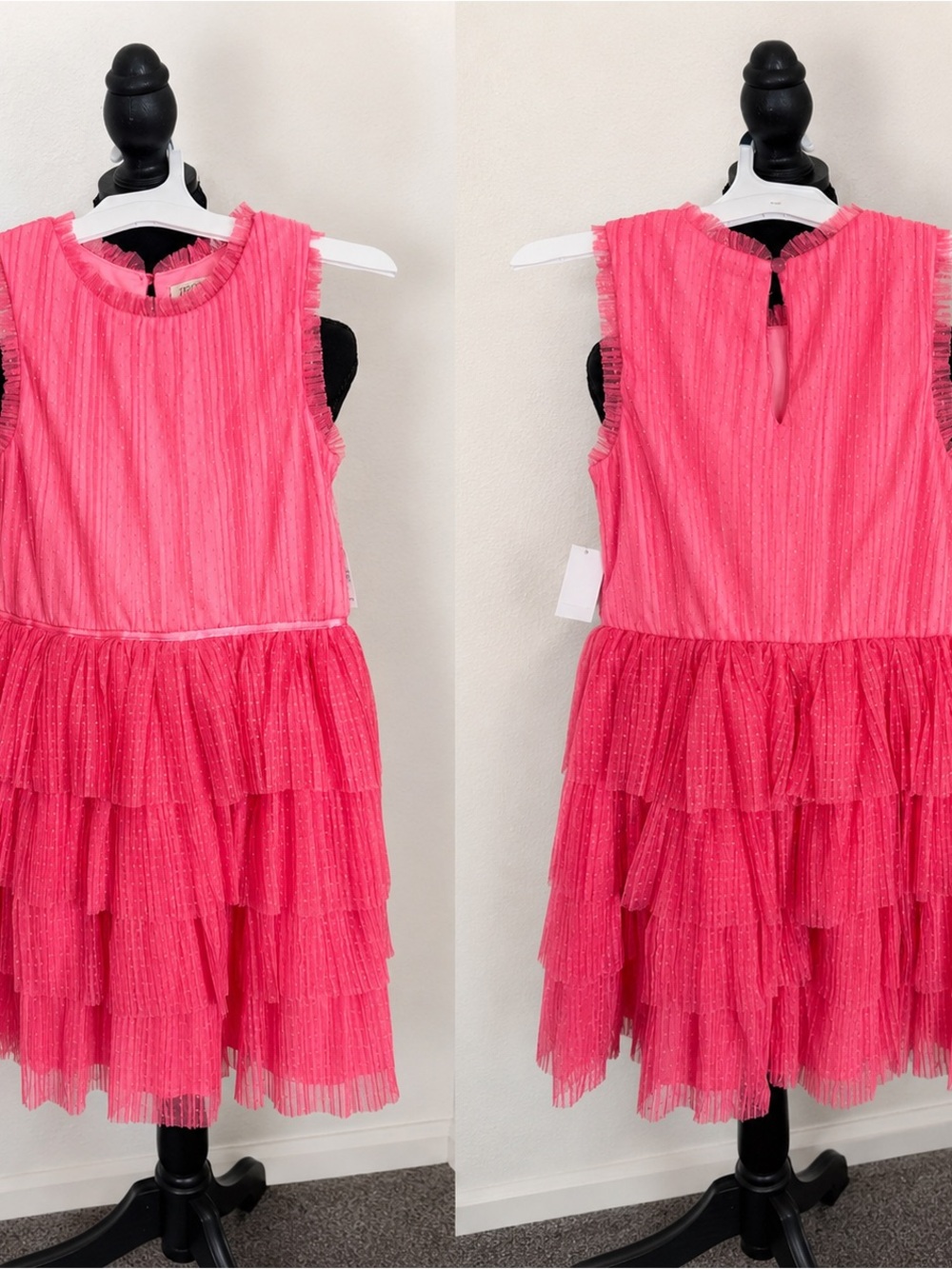 Zhenzi Coral Pink Ruffled Tulle Neck Dress